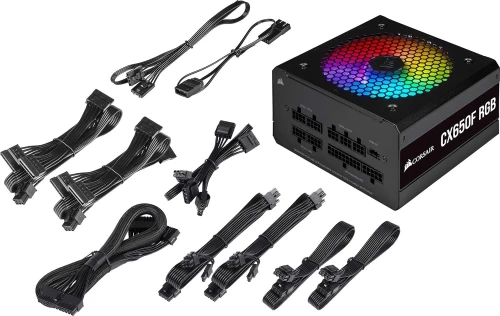 Corsair CX650F RGB, 80 PLUS Bronze Fully Modular ATX Power Supply (80 PLUS Bronze Certified, 120 mm RGB Fan, Optimised for Low Noise, 105°C Japanese Capacitors, Compact 140 mm Long Casing) Black CP-9020217-UK