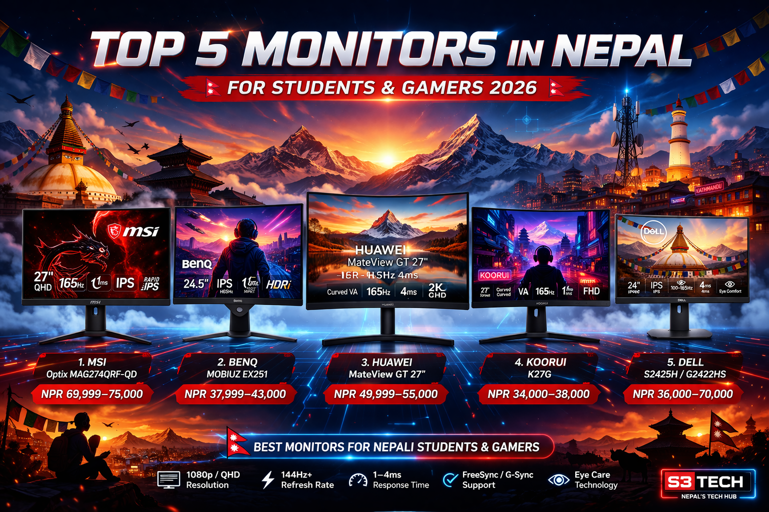 Top 5 Monitors in Nepal for Students & Gamers 2026