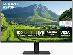 KOORUI 22 Inch Computer Monitor Full HD 1080P 100Hz PC Gaming Screen VA Panel Ultra-Slim Display 3000:1 Contrast Ratio with Adpitive Sync (HDMI/VGA/VESA Compatible 100x100mm/Audio Out), Tilt, Black