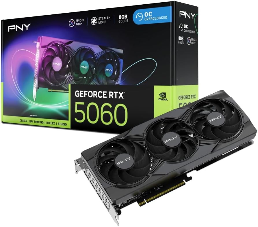 PNY GEFORCE RTX 5060 8GB TRIPLE FAN OVER CLOCKED ARGB GRAPHICS CARD
