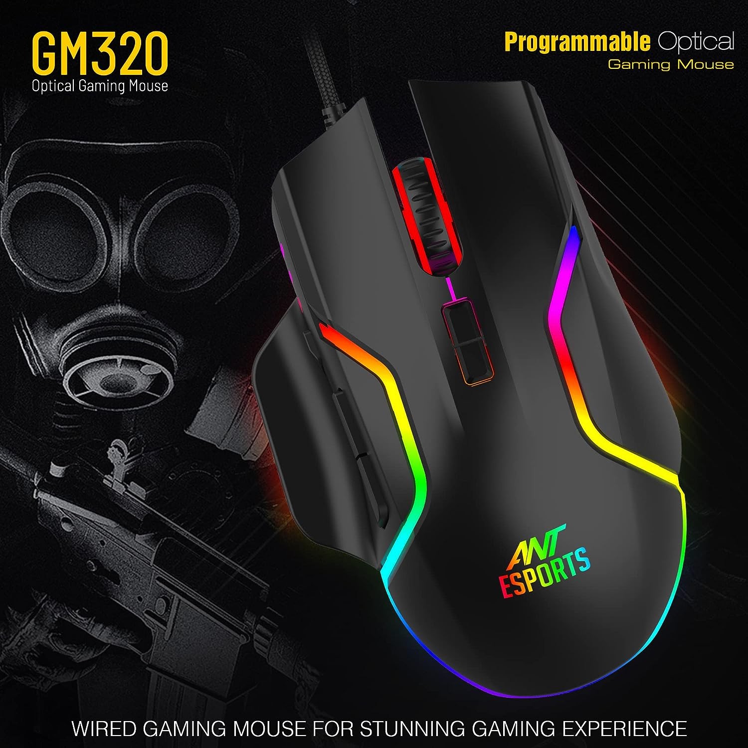 Ant Esports GM320 12800DPI RGB Wired Gaming Mouse Black