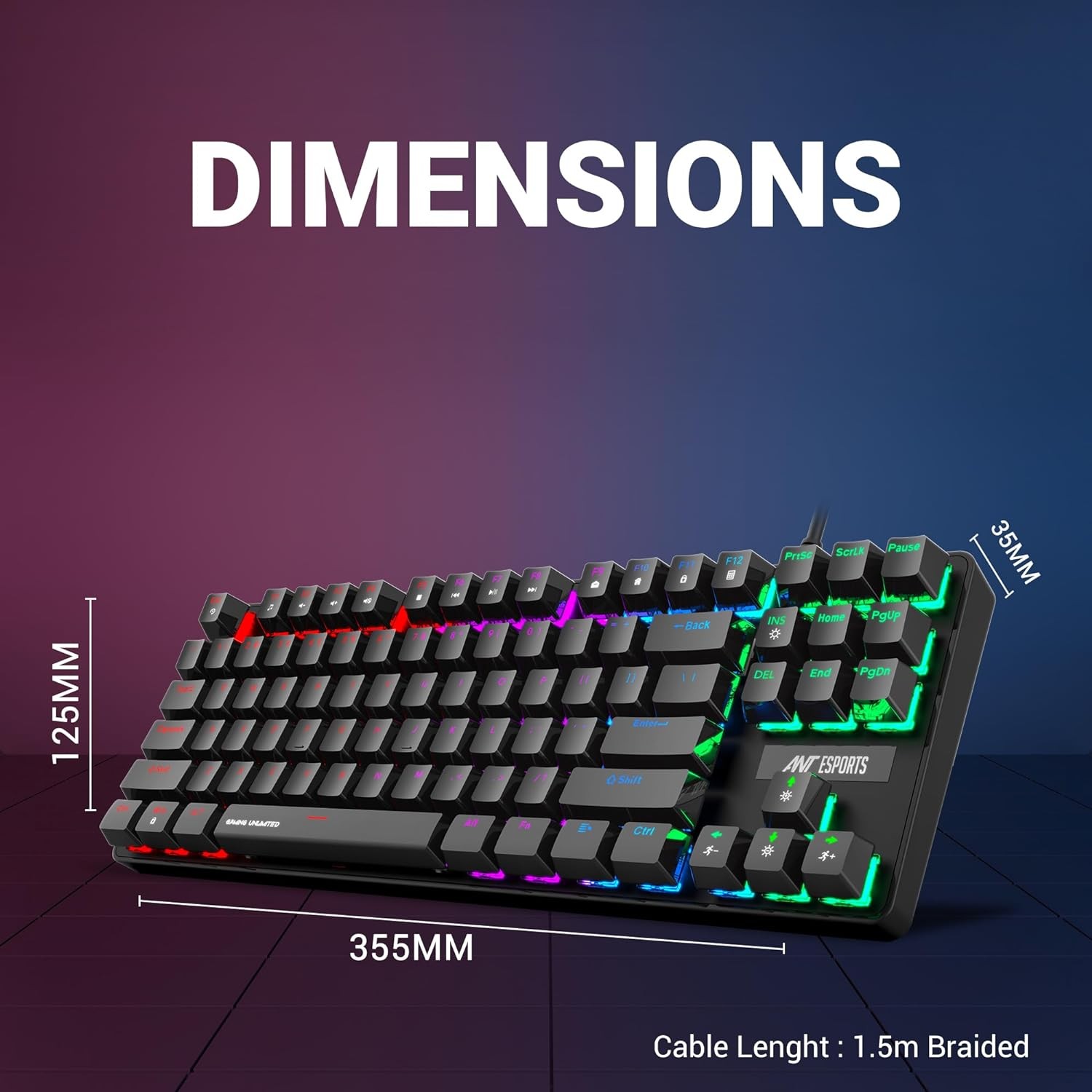 Ant Esports MK1000 Mechanical Wired Gaming Keyboard Black Hot-Swappable Per-Key RGB Red Outemu Switches