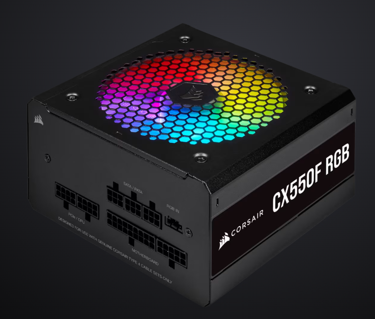 Corsair CX Series™ CX550F RGB — 550 Watt 80 Plus® Bronze Certified Fully Modular RGB PSU CP-9020216-UK