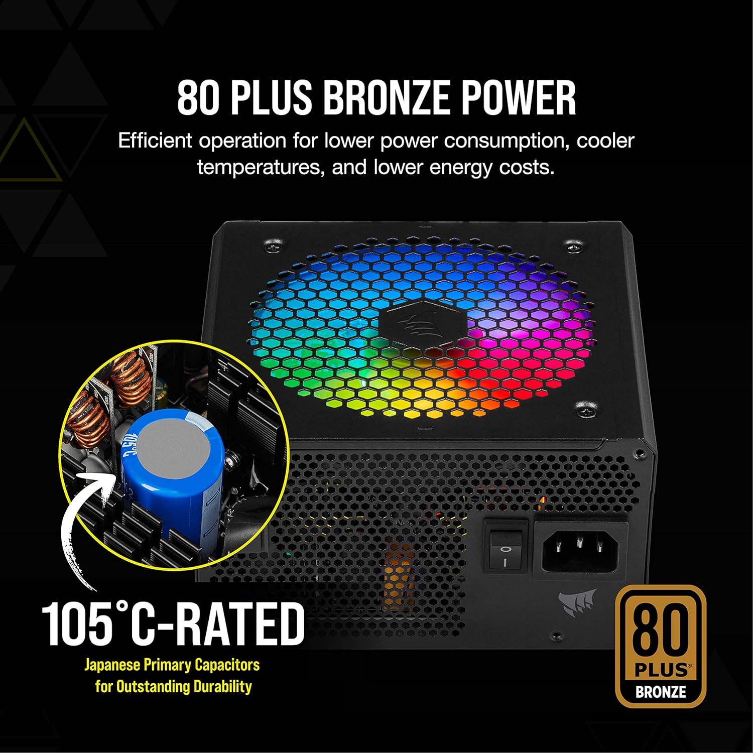 Corsair CX650F RGB, 80 PLUS Bronze Fully Modular ATX Power Supply (80 PLUS Bronze Certified, 120 mm RGB Fan, Optimised for Low Noise, 105°C Japanese Capacitors, Compact 140 mm Long Casing) Black CP-9020217-UK