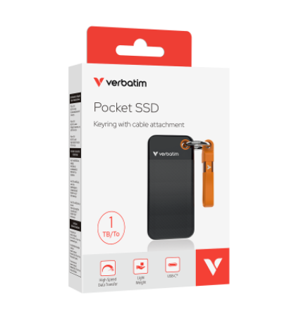 Verbatim Pocket SSD Keyring with cable attachment – 1TB Black/Grey