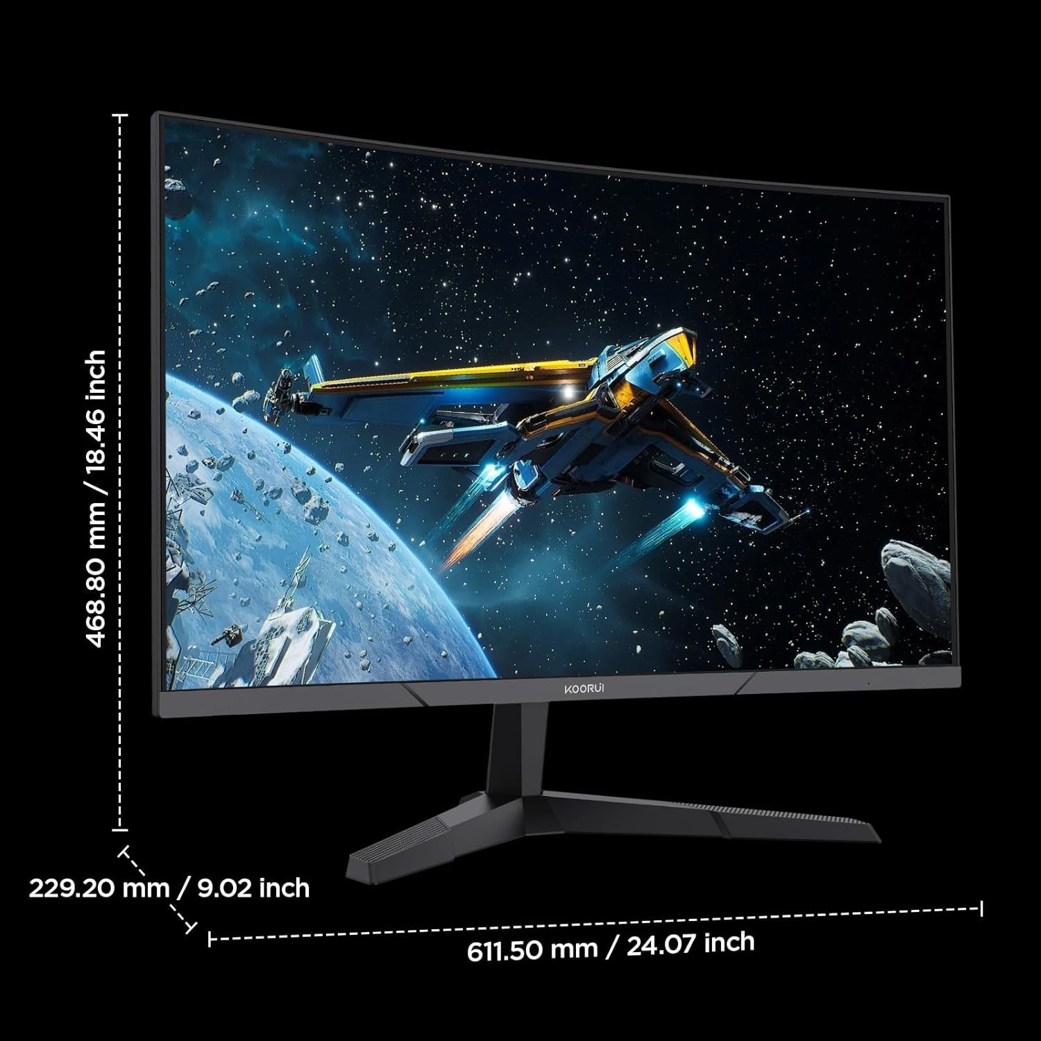 KOORUI 27 Inch Curved Gaming Monitor QHD (2560 x 1440) 180Hz, 1ms 1500R Display, Adaptive Sync, 90% DCI-P3, HDMI 2.0 & DisplayPort 1.4, VESA, Tilt