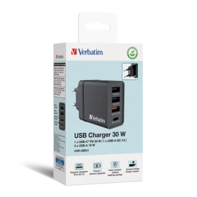 VERBATIM CHR‑30EU2 USB Charger 30W – Black (EU Plug)