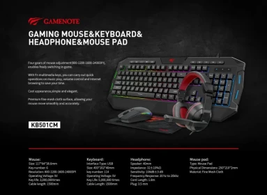 HAVIT KB501CM 4-in-1 Gaming Combo – Keyboard, RGB Mouse, Gaming Headset & Mousepad