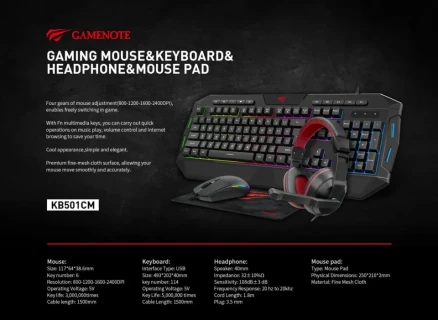 HAVIT KB501CM 4-in-1 Gaming Combo – Keyboard, RGB Mouse, Gaming Headset & Mousepad