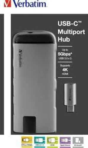 VERBATIM USB-C TM MULTIPORT HUB 3.1 Gen 1/ USB 3.0X3/ HDMI/ SDHC/ Micro SDHC/ RJ45