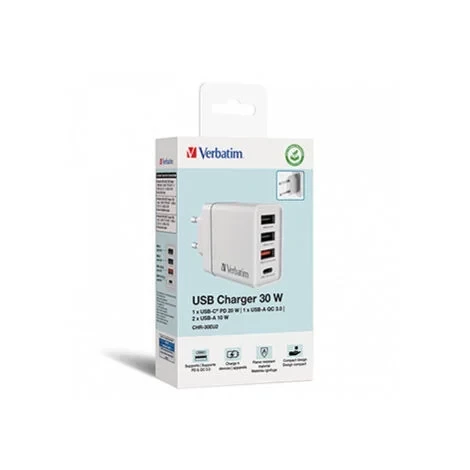 VERBATIM CHR‑30EU2 USB Charger 30W – White (EU Plug)