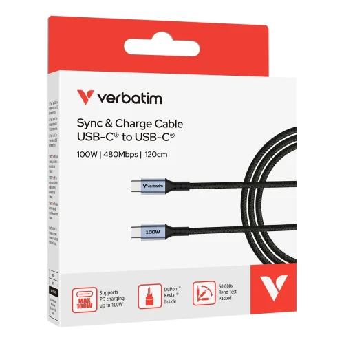 VERBATIM Sync & Charge USB‑C to USB‑C Cable 100W (120 cm)