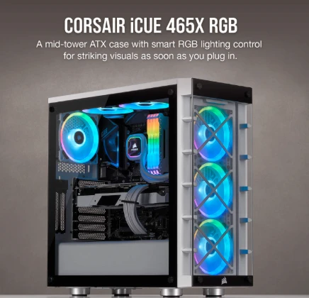 CORSAIR iCUE 465X RGB Mid‑Tower ATX Smart Case — CC‑9011189‑WW (White)