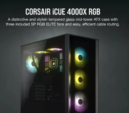 CORSAIR iCUE 4000X RGB Mid‑Tower ATX Desktop Case — CC‑9011204‑WW (Black)