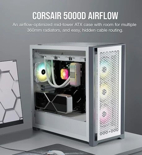 CORSAIR iCUE 5000D Airflow Mid‑Tower ATX PC Case — CC‑9011211‑WW (White)