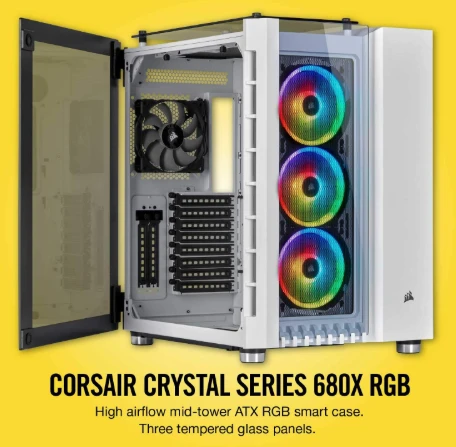 CORSAIR Crystal Series 680X RGB High Airflow Mid‑Tower ATX PC Case — CC‑9011169‑WW (White)