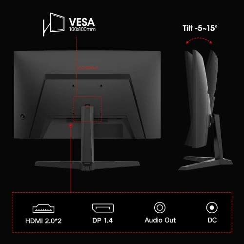 KOORUI 27" Curved Gaming Monitor QHD – 180Hz, 1ms, 1500R, Adaptive Sync, 90% DCI-P3