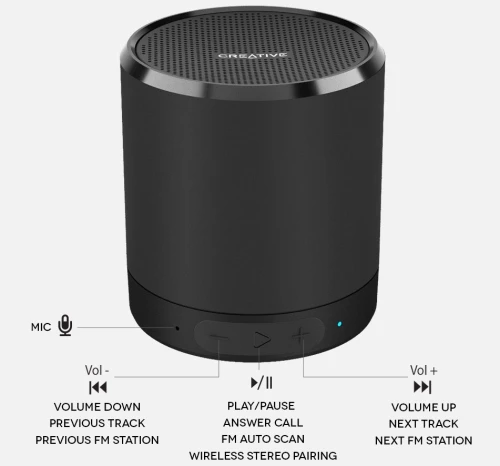 Creative Metallix Portable Bluetooth Speaker with Stereo Sound